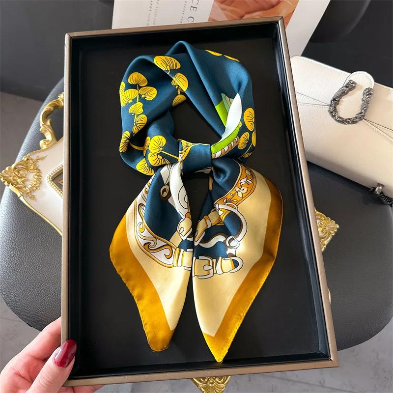 Damen Seidengefühl Schal Sprint Quadratische Schals Bandana Weiblich Weich Mode Halstuch Haarband