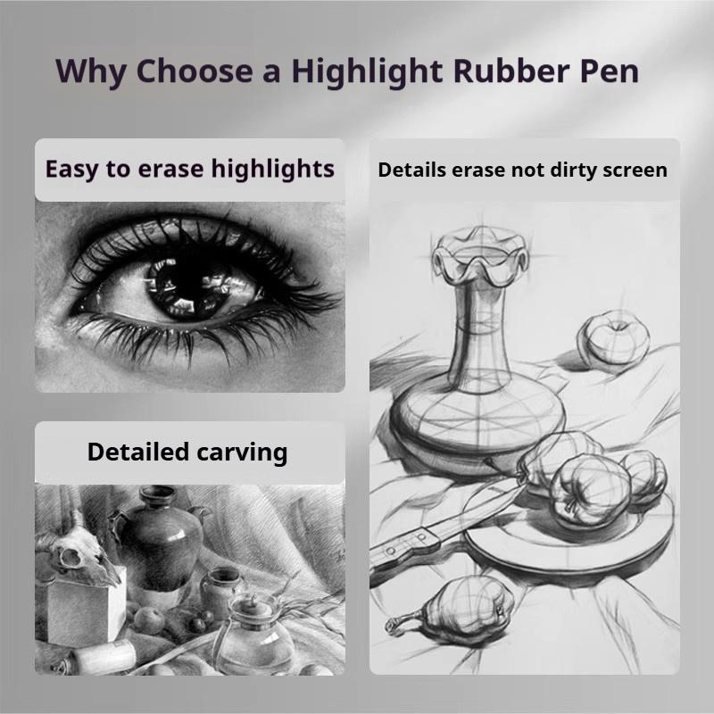 3/6Pcs Eraser Pencil Pen Style Rubber Revise Details Highlight Modeling Art Pens For Manga Design Drawing Sketching Art Supplies