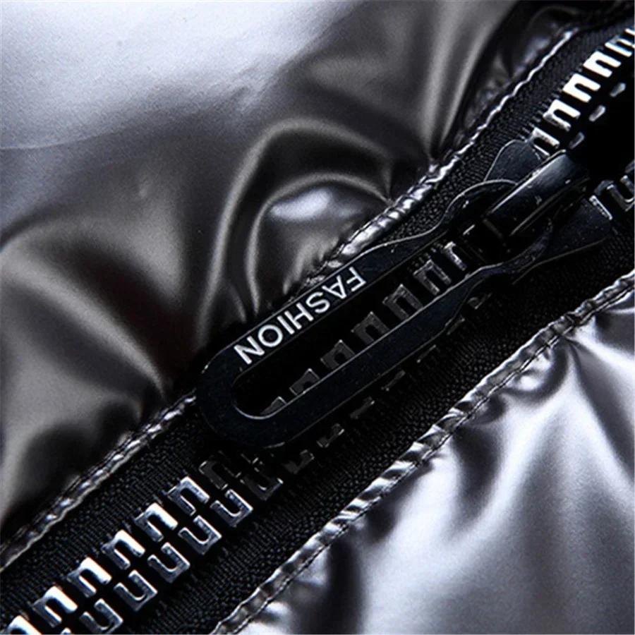 Herr Vinter Huvförsedd Vadderad Väst Glansig Ärmlös Jacka Casual Ytterkläder Förtjockad Varm Rock Vattentät Väst Herrkläder 4XL