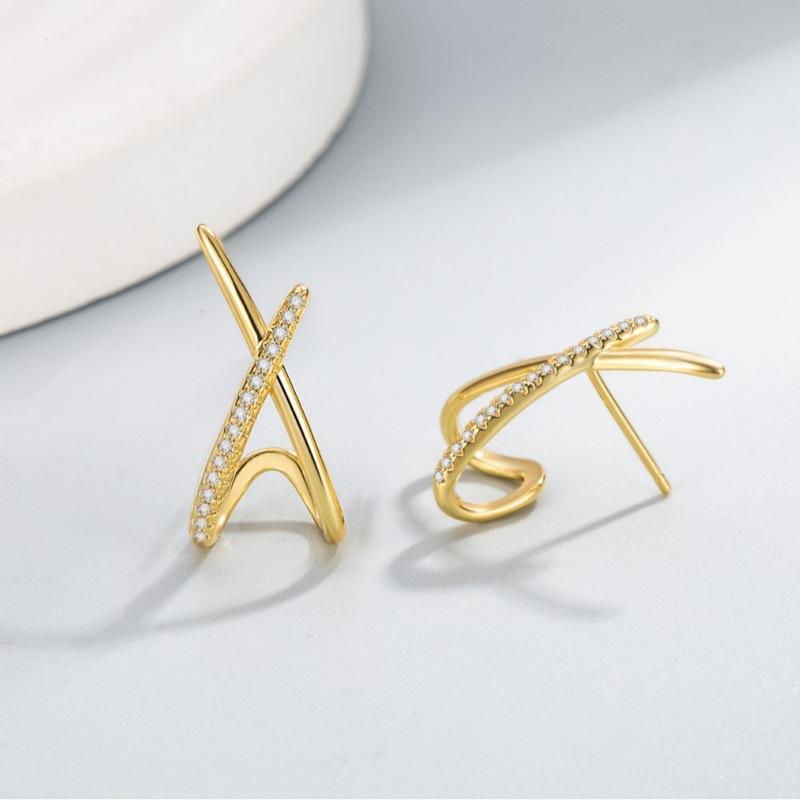 Modische Steinchen-Kreuz-Steckohrringe für Damen Zierlich Einfach Minimalistisch Ohrring Modeschmuck Partygeschenke