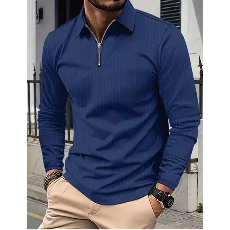 Men's Business Casual Polo Long Sleeve T-shirt Spring and Summer Zipper Polo Shirt Comfortable and Breathable Top