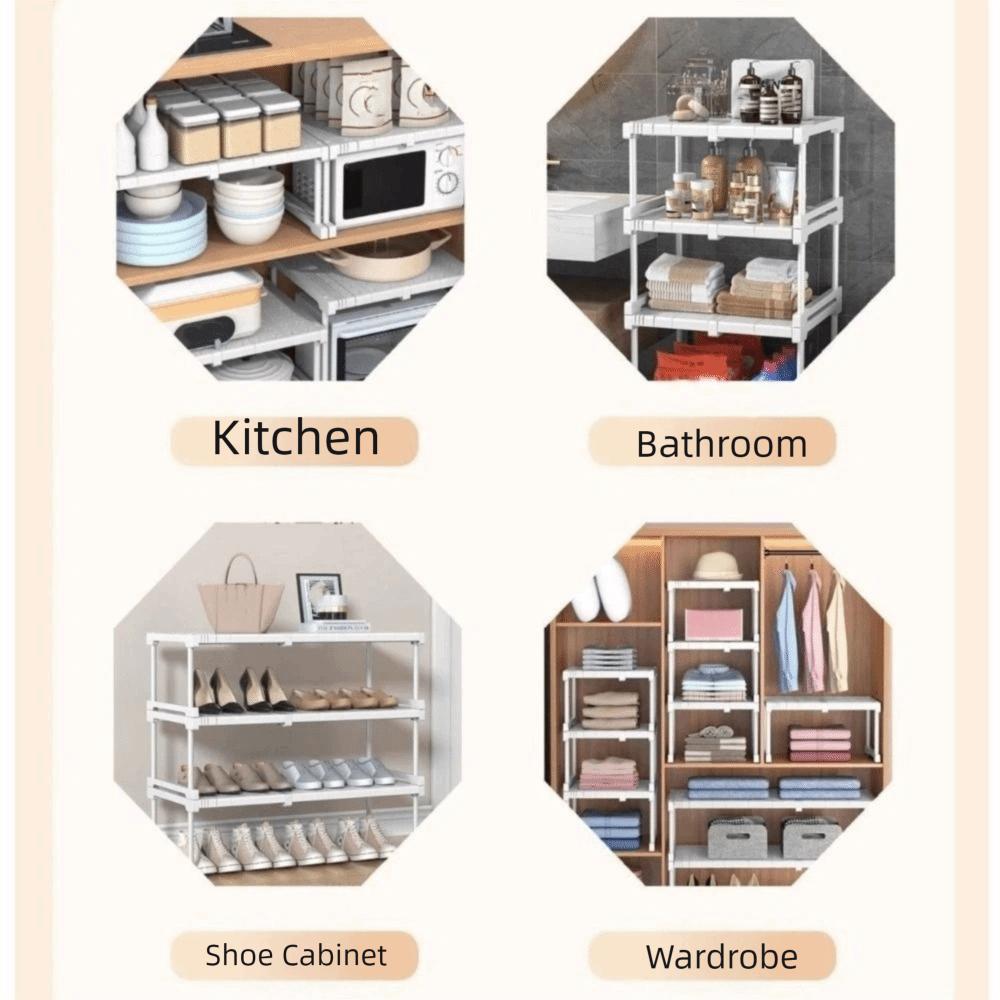 Multi Layered Telescopic Shelves Expandable Wardrobe Divider Organizer Shelf  Kitchen Sink