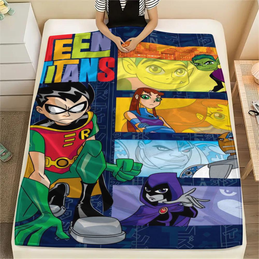 1PC Teen Titans Print FlAannel Blanket, High quality Comfortable for All Seasons, Home Decor, Warmth and Comfort