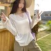Camiseta de manga corta con cuello en V y volantes para mujer La Chapelle con protección solar