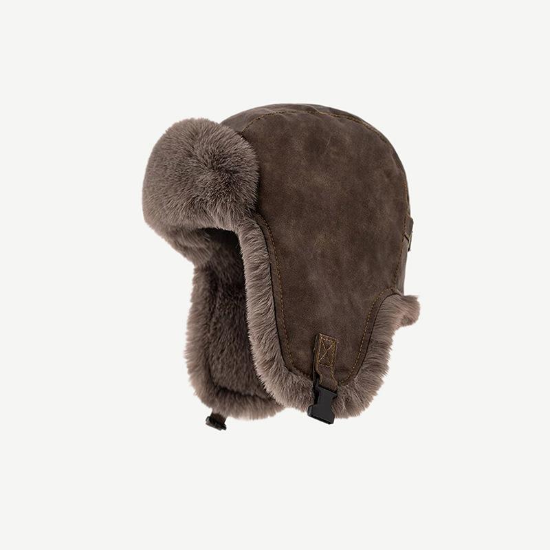 Men Winter Trapper Aviator Trooper Earflap Warm Russian PU Leather Plush Ski Hat Bomber Cap Russian Warm Ear Protectors Hats