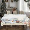 Christmas Tablecloth Winter Snowman Xmas Tree Wreath Design Rectangle Tablecloths Washable Fabric Table Cover