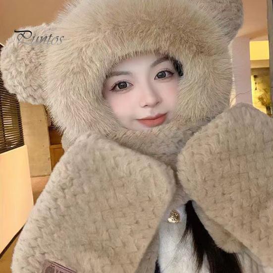 Dámská zimní čepice s integrovaným šátkem a rukavicemi Silná hřejivá umělá kožešina větruodolná Medvěd uši Dekor Plná ochrana Venkovní Cyklistika Turistika Cestování Studená