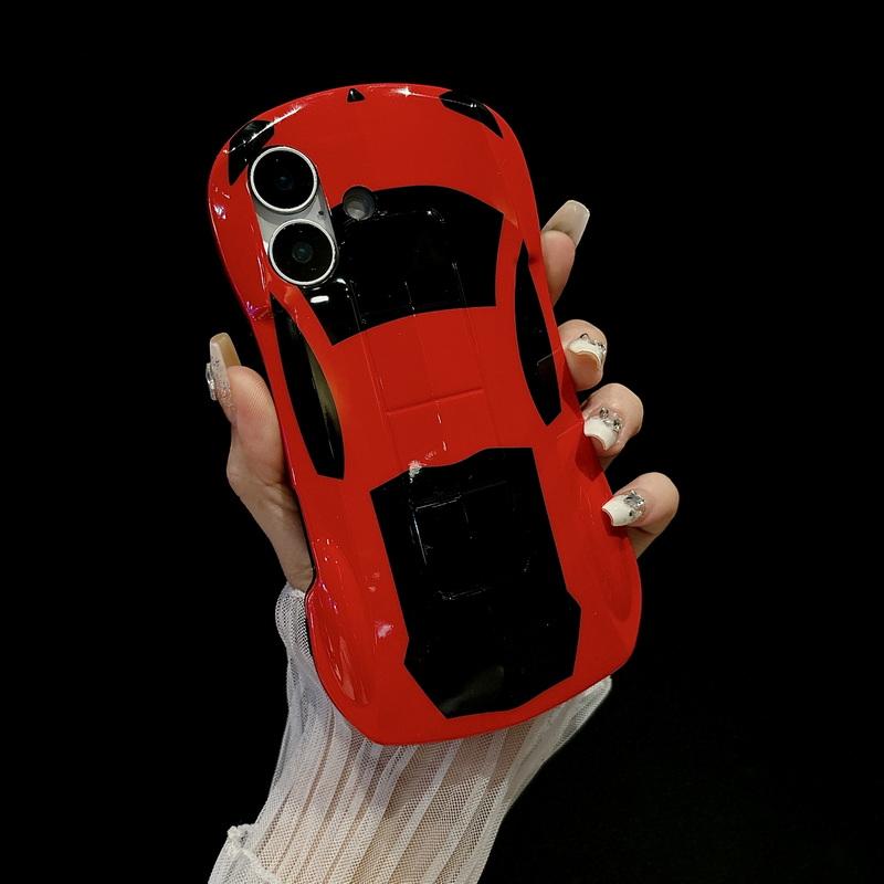 

Чохол для телефону 3D у формі автомобіля однотонний для iPhone 16 Pro Max 15 14 Pro 13 12 11 глянсовий протиударний жорсткий ПК гібридний силіконовий з м яким краєм бампер iPhone 14 червоний
