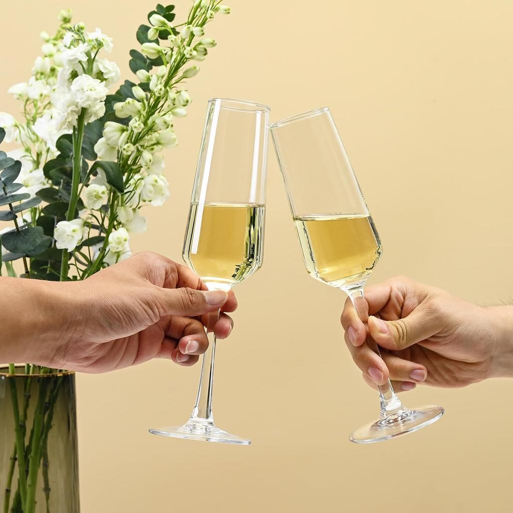 Champagnergläser Set mit 2 Stück, 250 ml, Elegante hohe Gläser für Hochzeiten, Geburtstage, Jubiläen