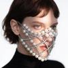 Makeup Party Mesh Pearl Mask, European and American Fashion Exaggerated Nightclub Party Rhinestone Mask