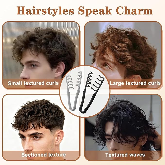 Pettine Texturizzante da Uomo, Pettine per Capelli Ricci, Pettine a Denti Larghi, Strumento Volumizzante, Accessorio Styling per e Frangia Capelli Unisex