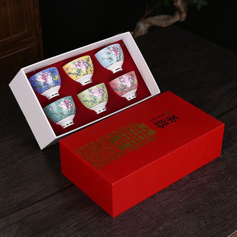 Enamel Carved Flower Douli Teacup Set