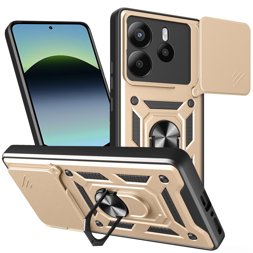 For Xiaomi Redmi Note 14 4G (164.84mm) Case with Slide Camera Lid PC+TPU Kickstand Phone Cover
