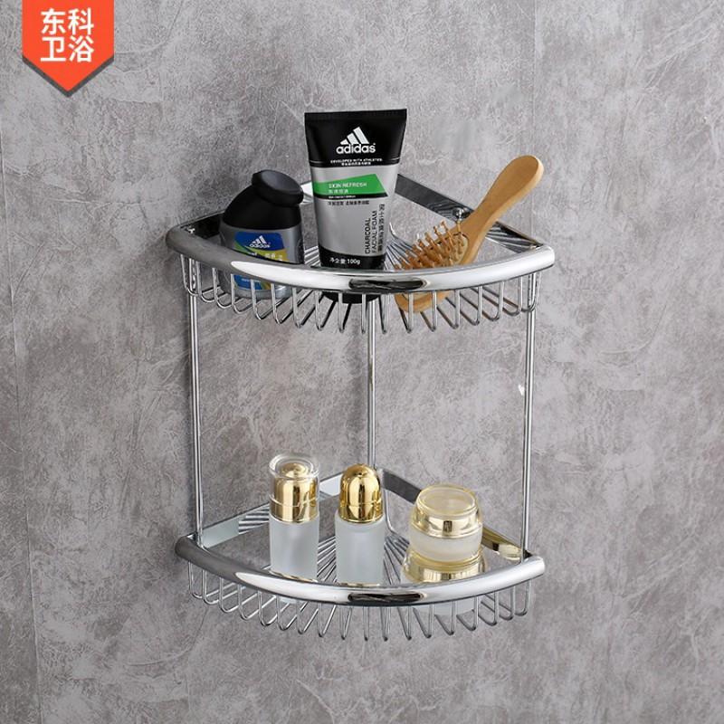 Solid Copper Bathroom Corner Shelf Triangle Storage Basket Single Double Layer Wall Mounted Organizer Shower Toilet