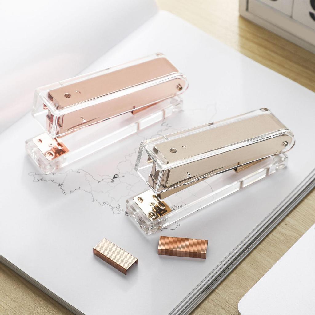 Rose Gold/Gold Desktop Stapler Stationery Accessories Gift Transparent Acrylic Standard Stapler Stapler for Home School Office
