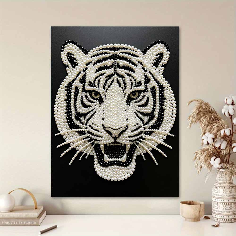 DIY Pearl Diamond Art Painting Kits for Adult and Beginners, Fierce Tiger Sparkling Painting Craft Home Wall Decor Handmade Gift