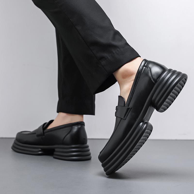 Fashion Fashion Trends Square Toe Men Leather Shoes Party Casual Thick Soled Shoes Slip-On Handmade Leather Loafers Moccasins Size 38-46