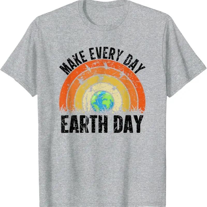 

Make Every Day Earth Day Graphic Tee Vintage Distressed Rainbow Planet TShirt Unisex S