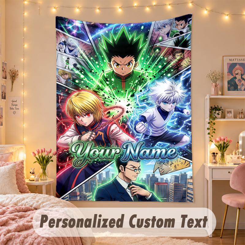 Custom Personalized Tapestry,Hunter × Hunter Print Custom Name Text Wall Art Hanging for Bedroom