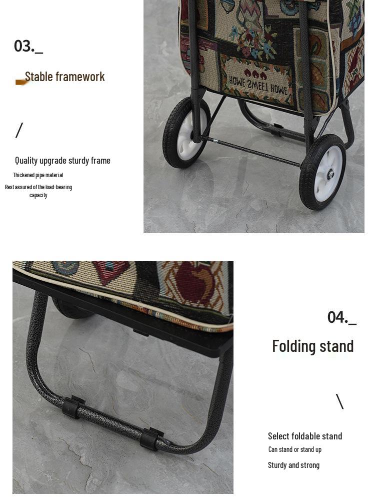 Foldable Ethnic-Style Shopping Cart for Groceries and Luggage