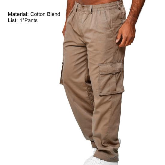 Men Pants Solid Color Multi Pockets Straight Mid Waist Cargo Pants for Daily Wear
