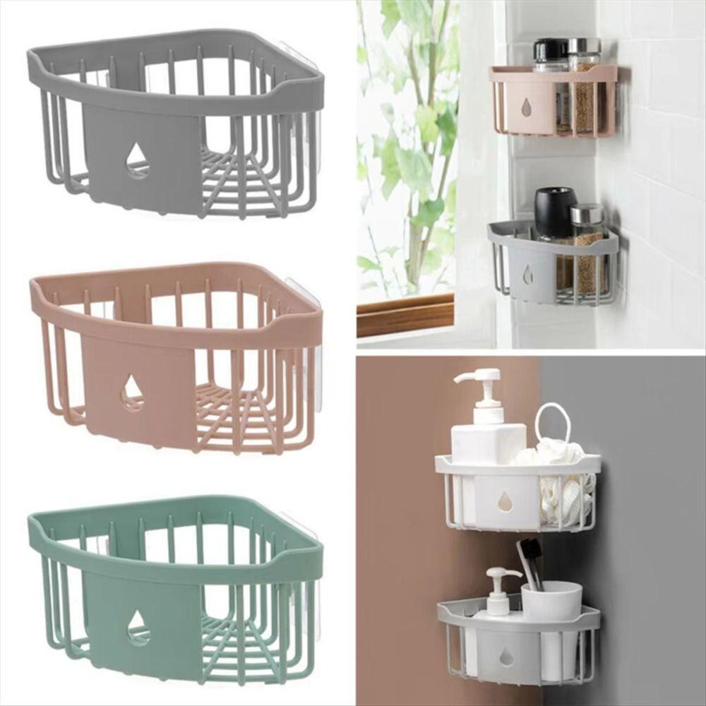 Plastic Storage Rack Organizer Punch Free Corner Organizer Hollow Design Shower Shelf  Kitchen