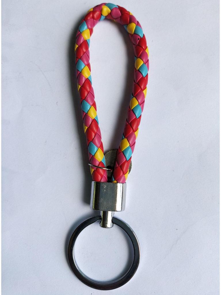 Woven Leather Cord Metal Keychain Pendant