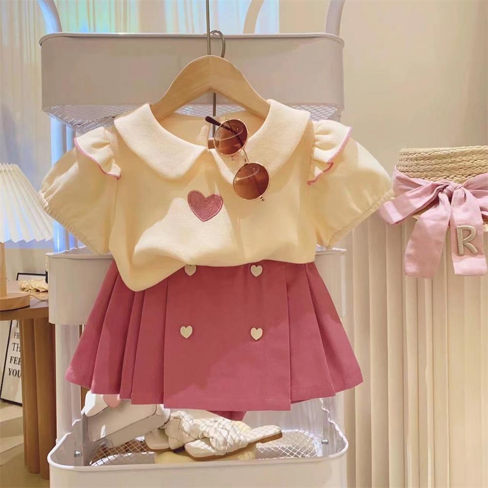 Summer Girls Clothing Set Embroidered Heart Pattern T-shirt+ Short Pants 2Pcs Suit For 2-8Years Kids Fashion Outfit