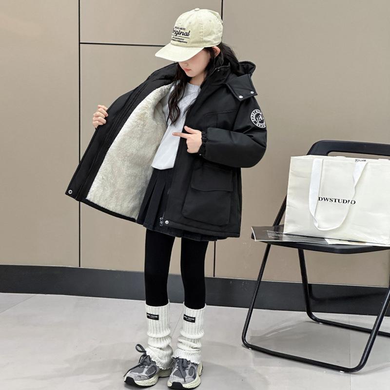 Meisjes Winter Thermisch Pluche Jas Casual Winddicht Buiten Sport Cargo Jas Met Capuchon Verdikt Buitenkleding