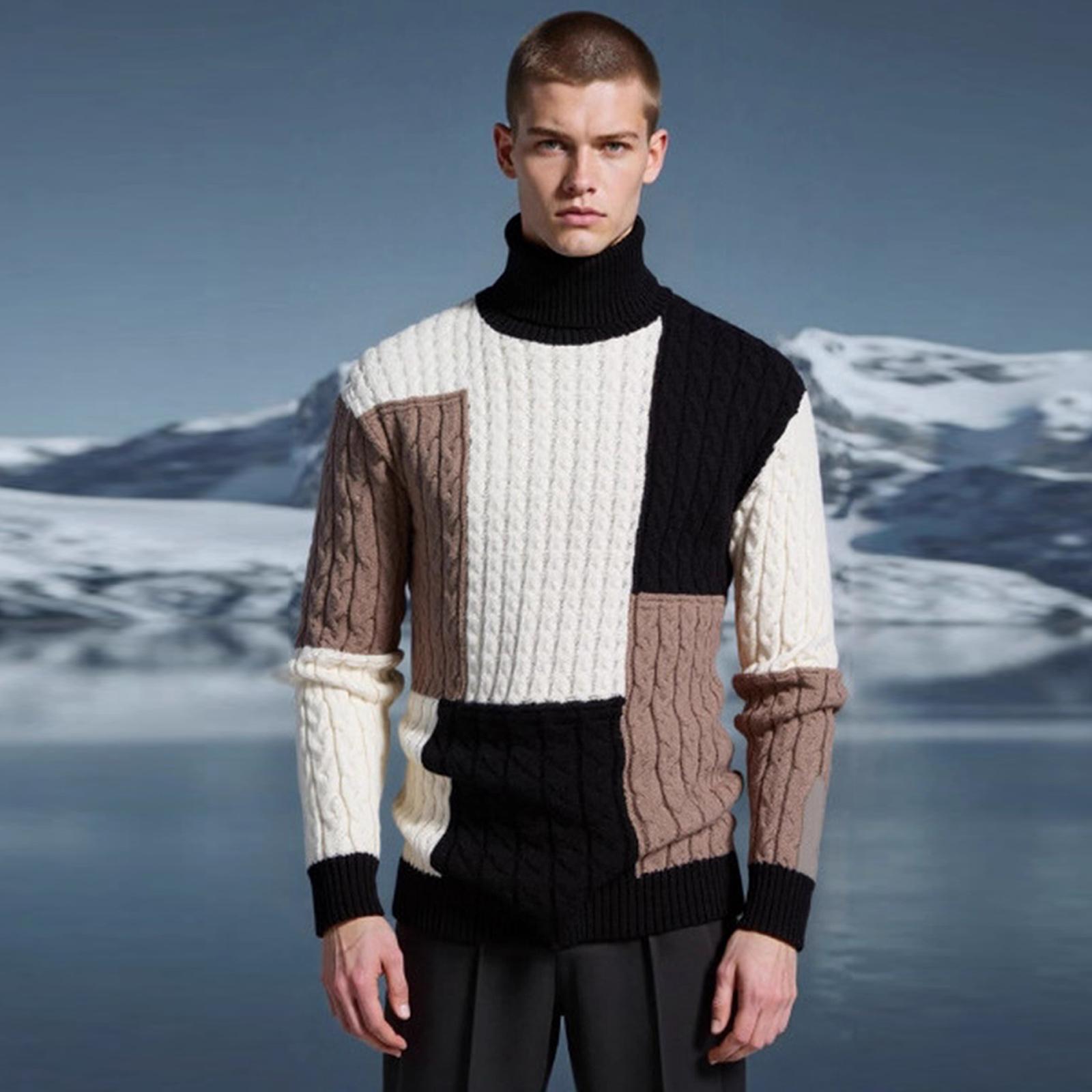

Men s Casual Sports Long Sleeve Sweater Colorblock Stitching Turtleneck Knitted Pullover XXL