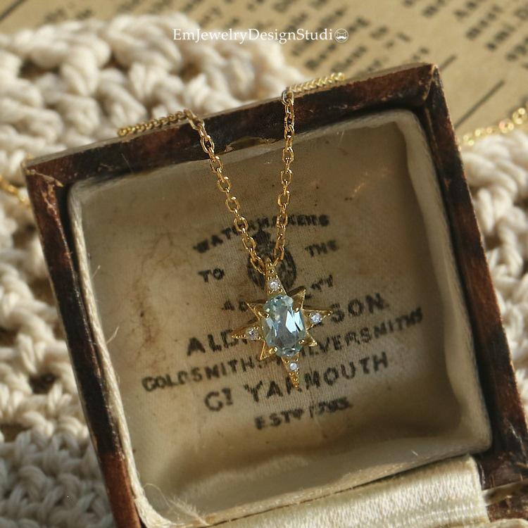 18K Gold-Plated Sterling Silver Mini Pendant Necklace with Sky Blue Cubic Zirconia 18K Gold