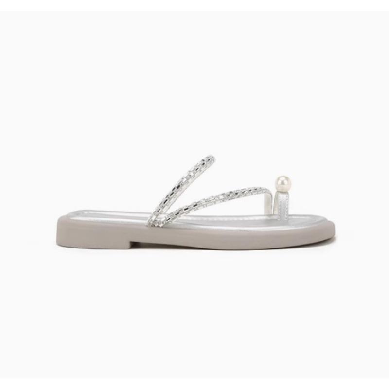 

Sheepskin version pearl puff pearl toe with flat bottom beach sandals women s slippers outside 35