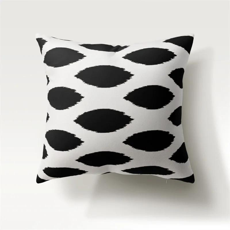 Black and White Geometric Pattern Printed  Polyester Cushion Cover for Home Living Room Sofa Decorative Pillowcase