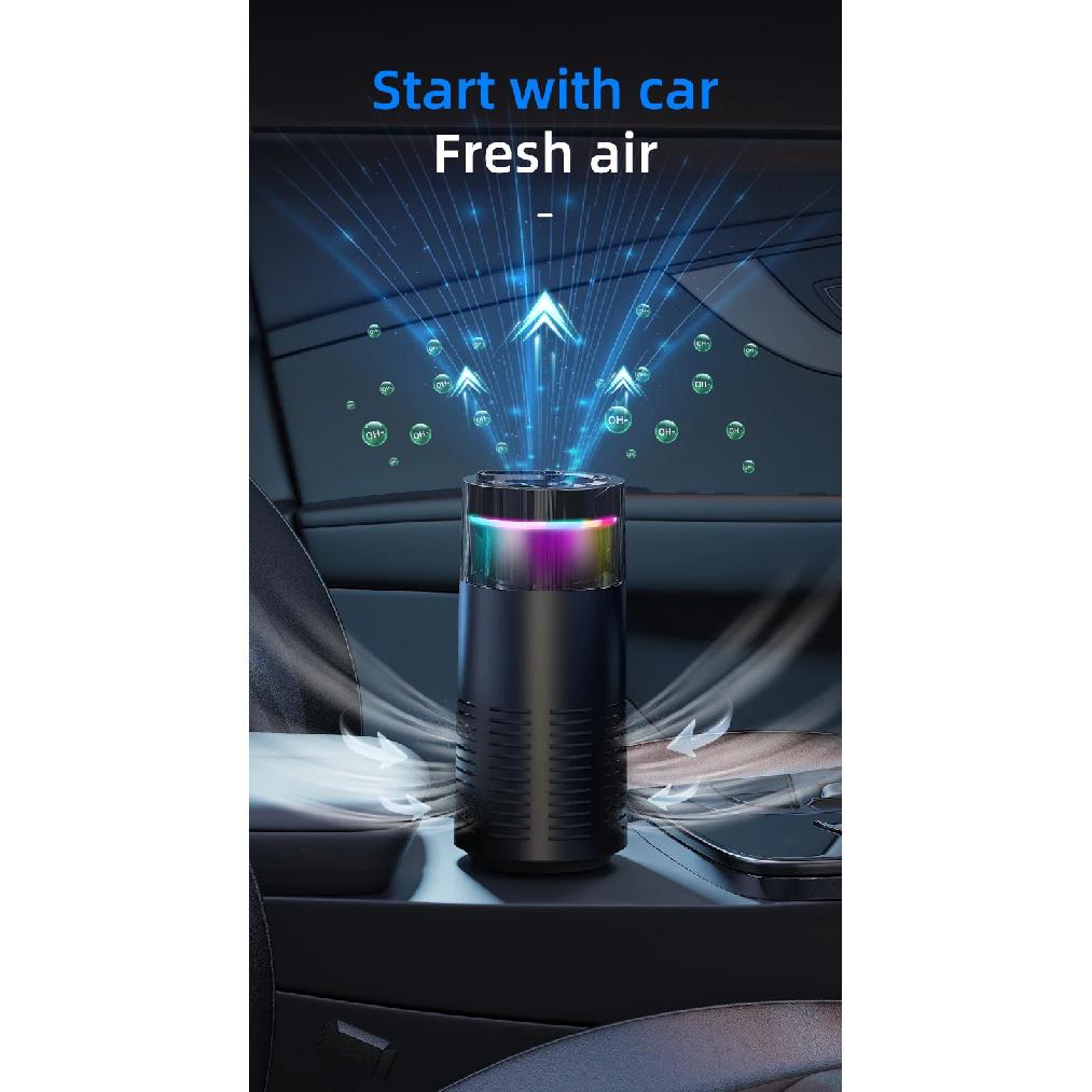 Portable Car Air Purifier Negative Ion & HEPA Filter Low Noise DeodorizerDust Smoke Removal Compact Design for Car Home Use