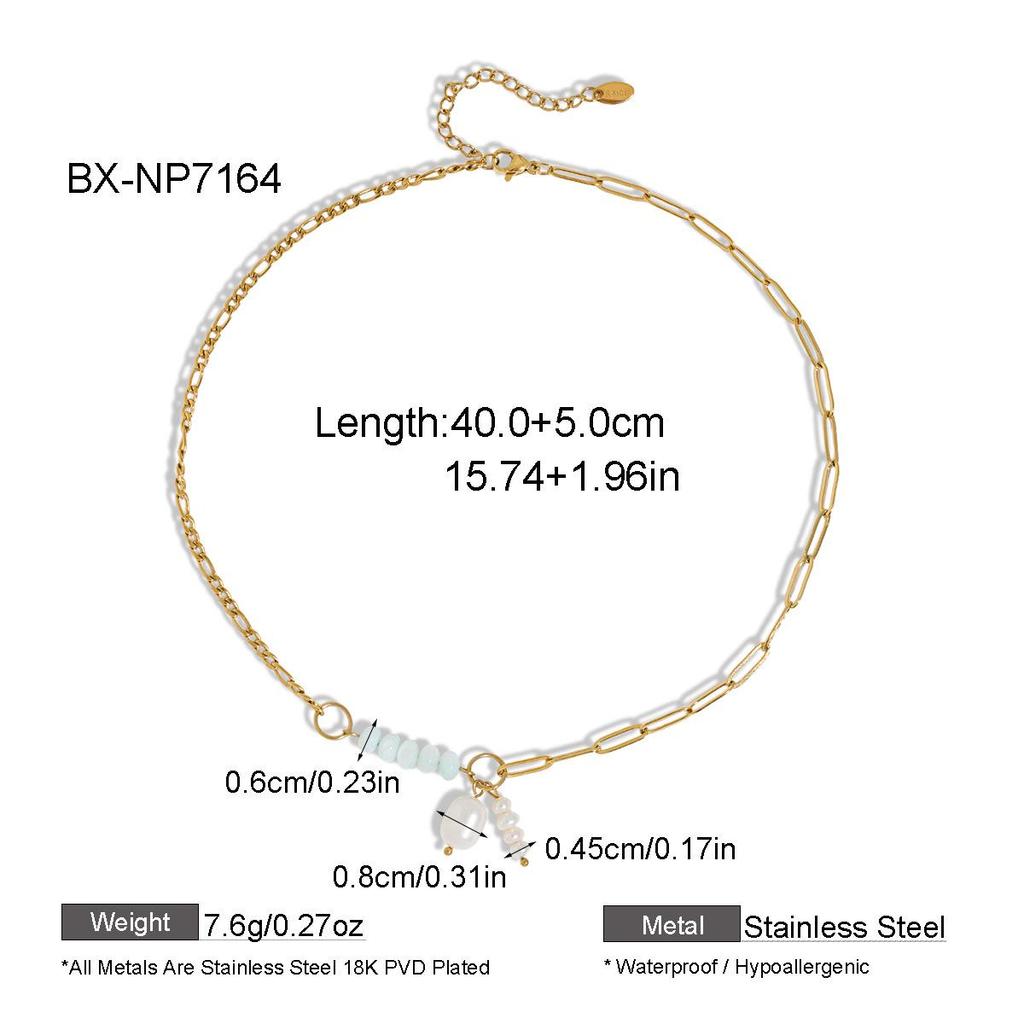 Summer Dopamine Multi-Colored Stone & Pearl Necklace with Gold-Plated Chain