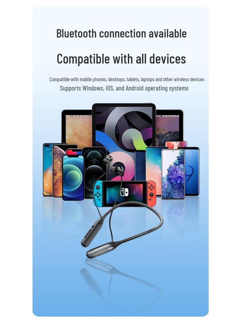 i58 Bluetooth Neckband Headphones: Wireless In-Ear with Large Battery Display, Ideal for Sports, Universal Compatibility with Smartphones