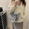 Stylish Urban Chic Plaid Pattern Woolen Crossbody Bag For Women In Black Or White