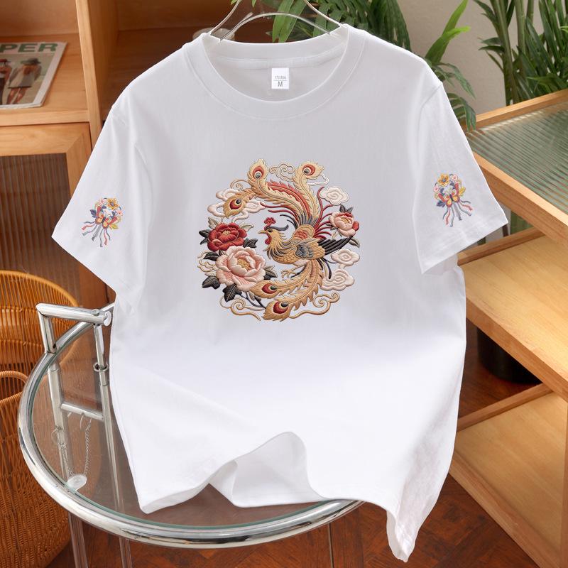 2026 Summer Unisex Pure Cotton Short Sleeve T-shirt with Chinese Style Print
