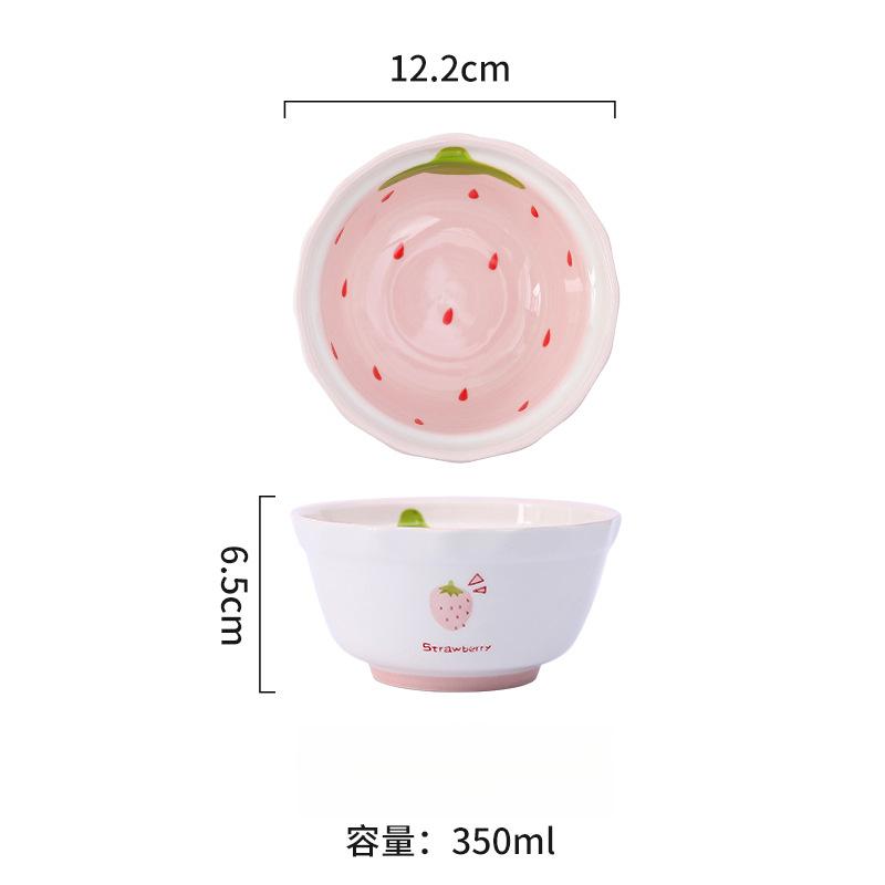 Korean‑Style Fresh Strawberry Ceramic Tableware Set, Oven & Microwave‑Safe Cute Irregular Bowl Plate Spoon for Home Kitchen