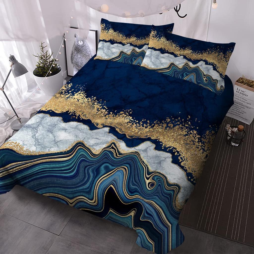 Blue Marble Textured Quilt Set Fashion 3D Digital Printing Bedding Quilt Set Three-Piece Set