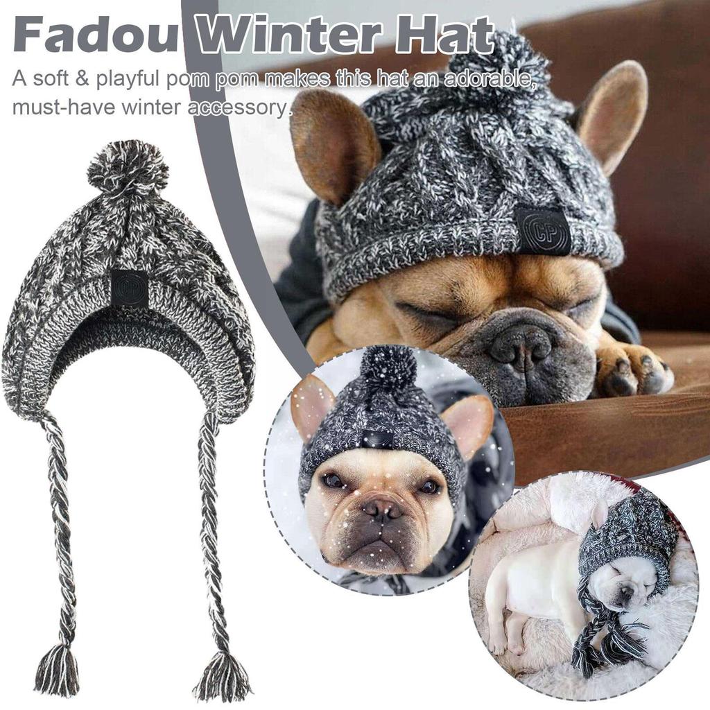 Winter Warm Dog Hats Windproof Knitting French Bulldog Hat For Dogs Chihuahua Hat Fluffy Ball Puppy Accessories Pet Hat H5Y6