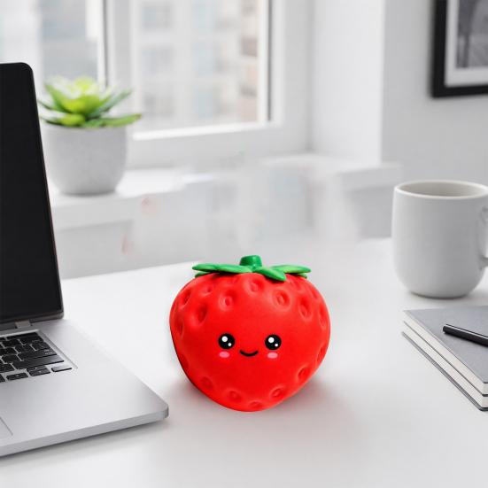 Portable Stress Reliever Cartoon Strawberry Relief Toy Giant Squeeze Fake Safe Toy Fruit Sensory Fidget for Home Office School Adult