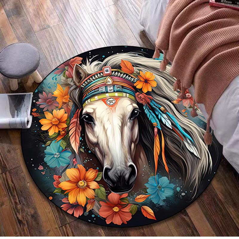 

Horse Circular Rug Office Decorative Carpet For Living Room Bedroom Door Mat Floor Rug Computer Chair Area Rug 80x80cm( 31x31in)