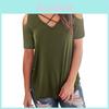 Elegant Women Cold Shoulder Loose Tops Criss Cross Short Sleeve T-shirt Blouse