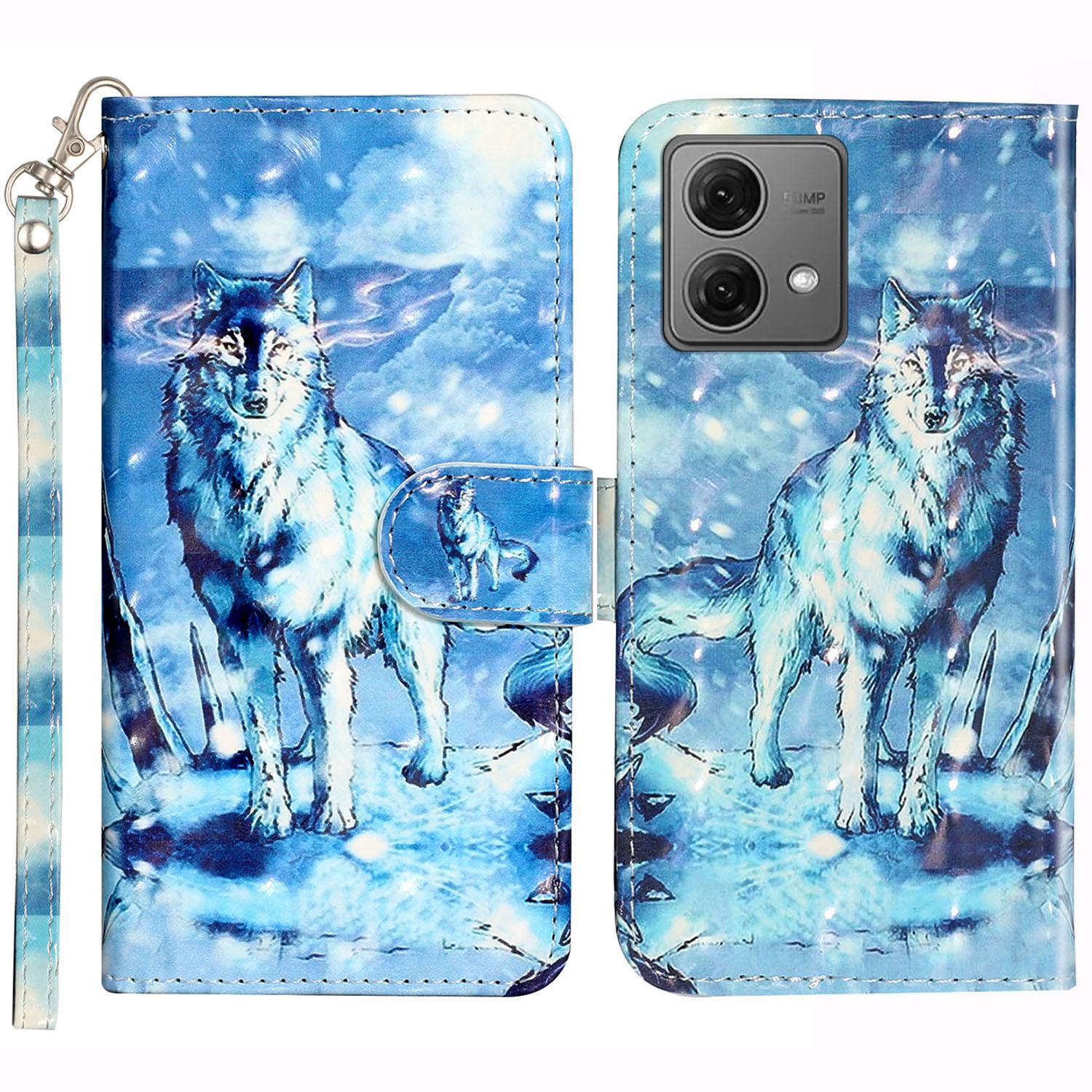 

Для Motorola Moto G84 5G Чохол 3D Візерунок PU Шкіряний Гаманець Чохол для Телефону Snow Wolf