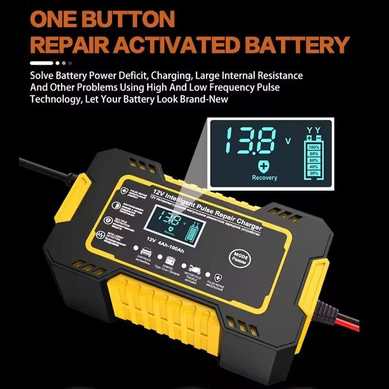12V 6A Full Automatic Car Battery Charger Digital Display Battery Charger Power Puls Repair Chargers Wet Dry Lead Acid