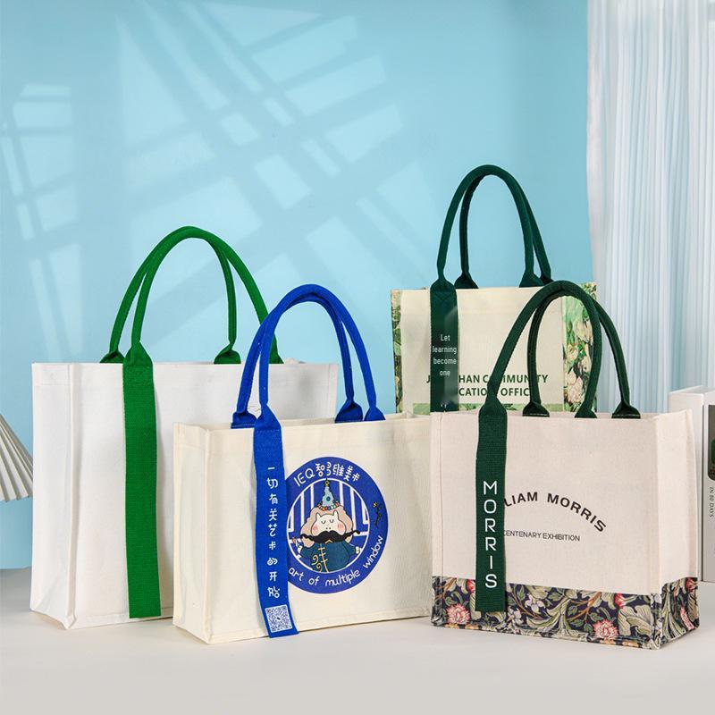 Custom Canvas Tote Bag with Logo & Ribbon Shoulder Strap for DIY Shopping