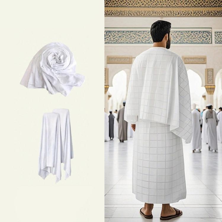Natural  Ehram Ahram Hajj and Umrah Towel Set Ihram for Men 110×210 Cm (43×82.68 In) Islamic Clothing Ihram Towel Set