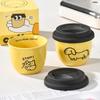 Yellow Hand Holding Cup Ceramic with Lid Drinking Coffee Cup Boy Gift Funny Couple Doodle Puppy Small Cup