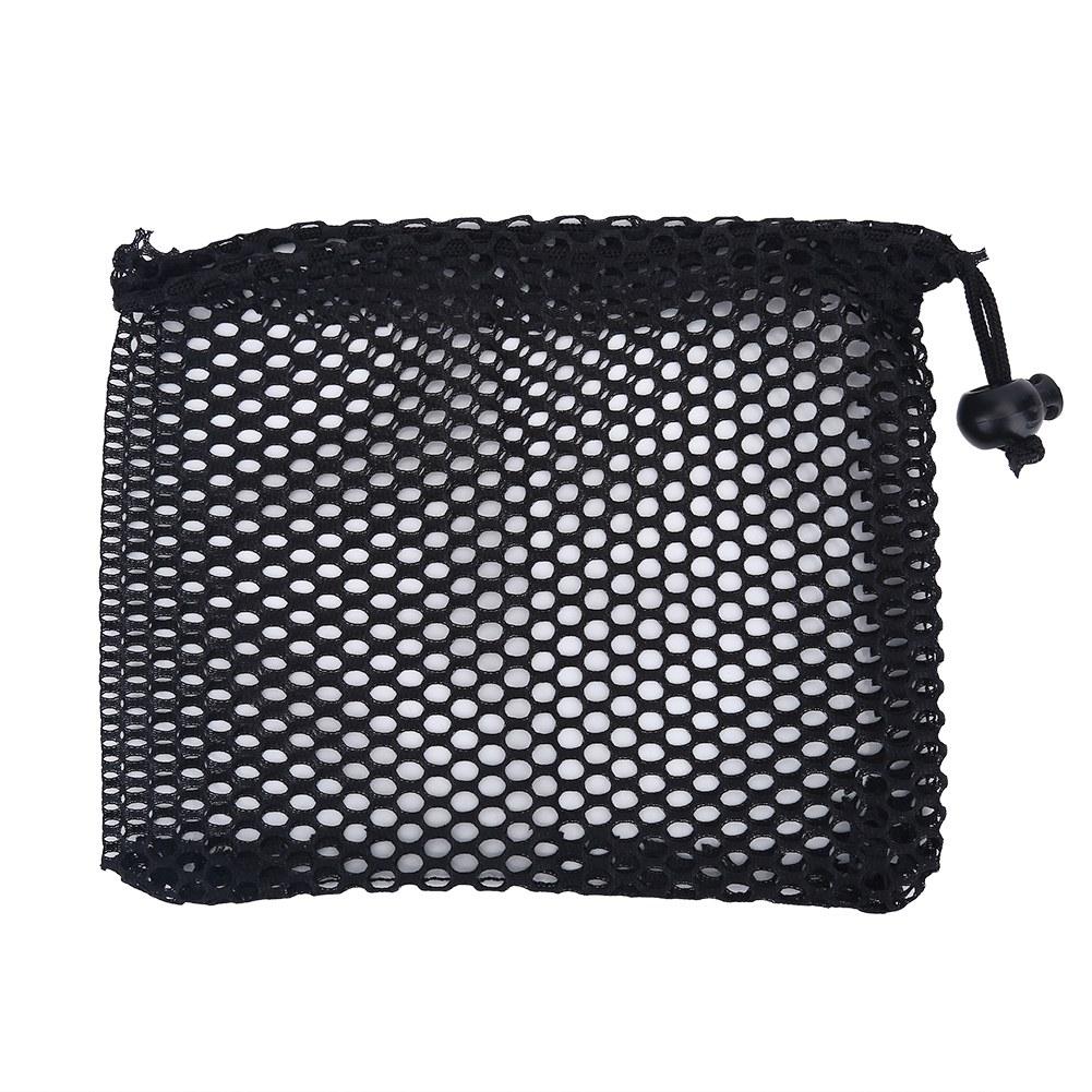 Black Nylon Mesh Drawstring Pouch Golf Balls Holder Storage Bag Accessory